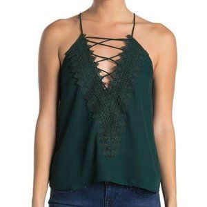 WAYF Camisole Top Hunter Green Size L Posie Deep Lace V-Neck Sleeveless